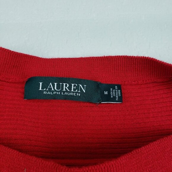 Lauren Ralph Lauren Button Sweater Womens Medium Red Long Sleeve Cotton Pullover - Picture 4 of 9
